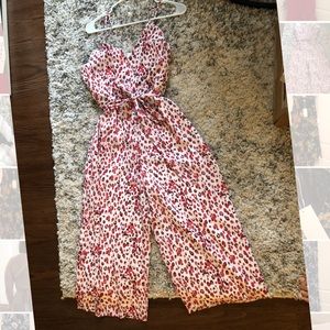 banana republic pink leopard wide leg jumpsuit